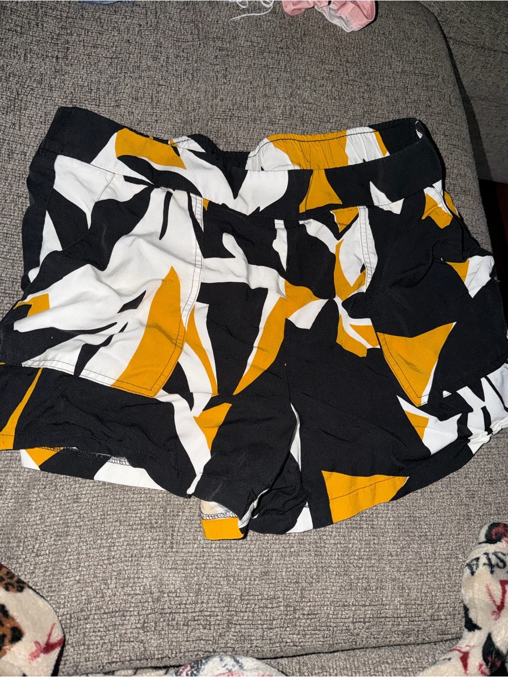 Nine West Black White and Mustard Abstract Athletic Shorts